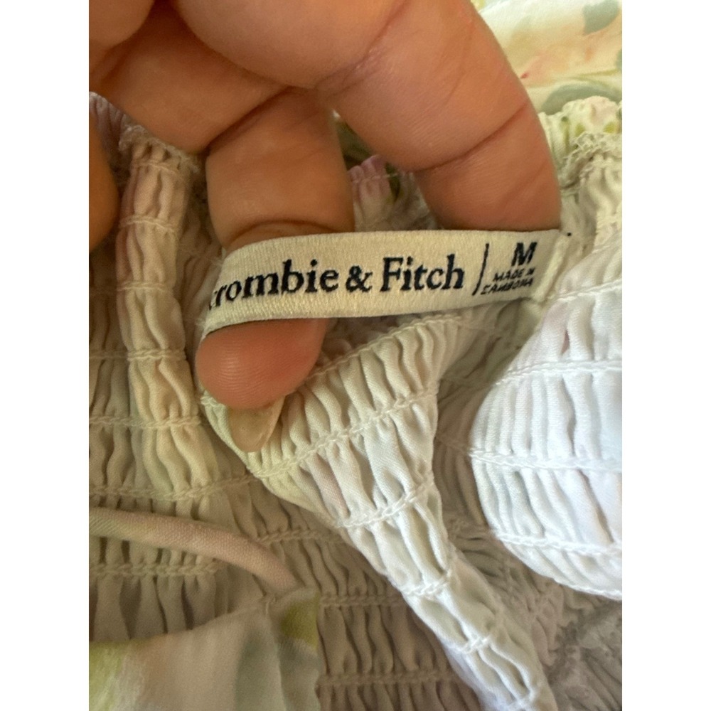 Abercrombie & Fitch Floral Milkmaid Puff Sleeve Mini Dress Size M Smocked Ruffle - Picture 8 of 11